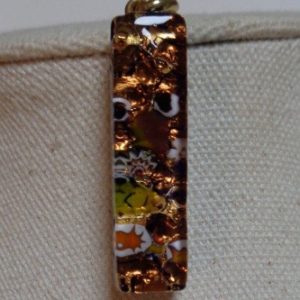 MEDAGLIA bijoux en verre de Murano fusing couleur ambre et feuille d’or avec cordon murano